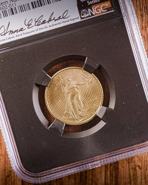 2021 "W" $10 Gold Eagle | Type 2 Unfinished Proof Dies NGC "Modern Numismatic Masterpieces" MS70 | Anna Cabral Autographed
