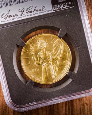 2015 $100 Gold High Relief | NGC "Modern Numismatic Masterpieces" MS70 | Anna Cabral Autographed