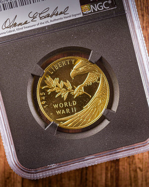2020 $25 End of World War II Gold | NGC "Modern Numismatic Masterpieces" PF70 | Anna Cabral Autographed