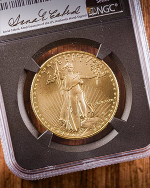 1986 $50 Gold Eagle |  NGC "Modern Numismatic Masterpieces" MS70 | Anna Cabral Autographed