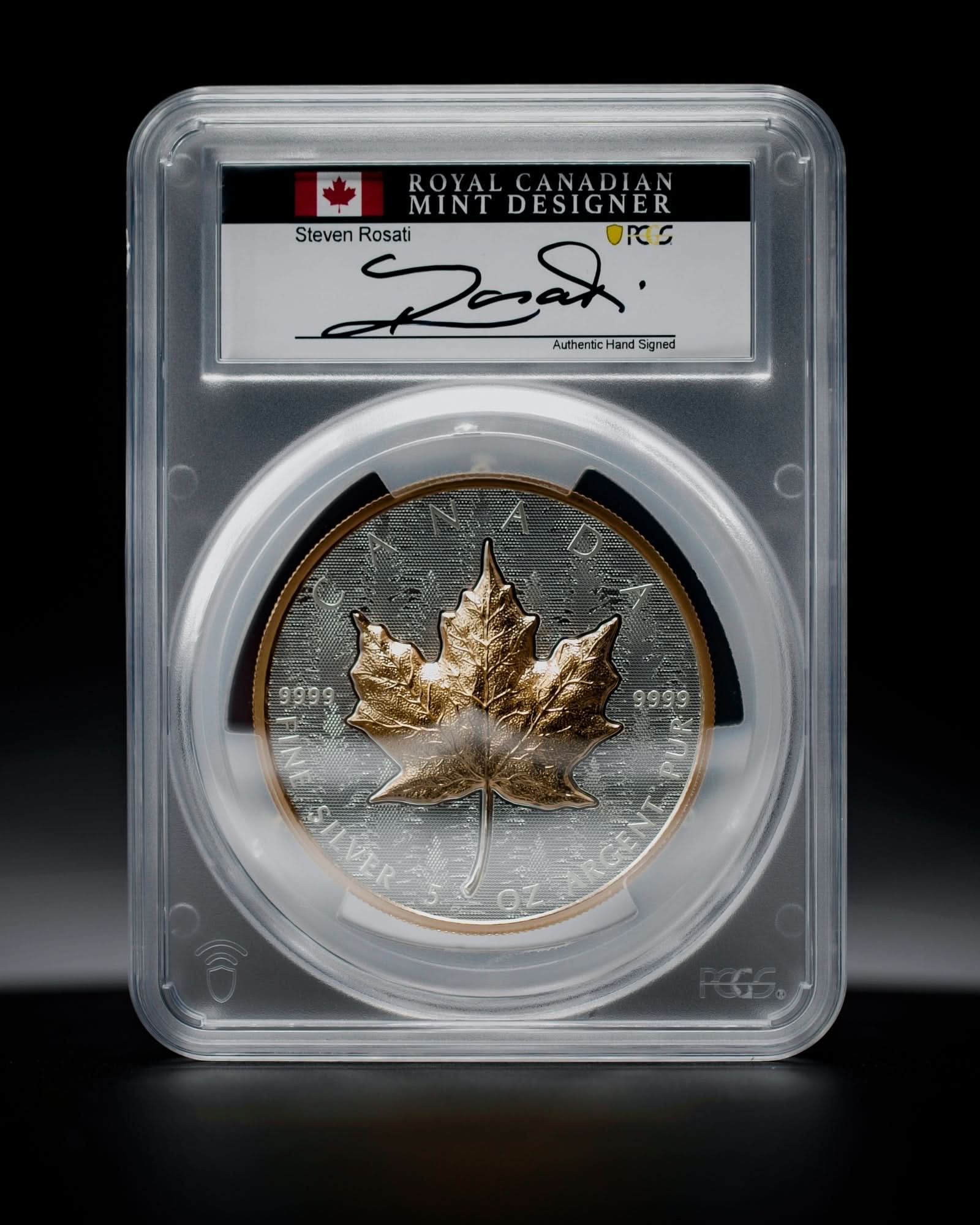 2025 Ultra High Relief 5 oz Silver Maple Leaf Reverse Proof | First Day of Issue PCGS GEM Proof | Steven Rosati Autographed