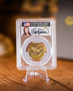 2020 $25 End of WWII Gold | PCGS "Modern Numismatic Masterpieces" PR70 | Stephanie Sabin Autographed