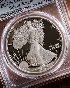 2025-S American Silver Eagle | First Day of Issue PCGS Certified PR70 Deep Cameo