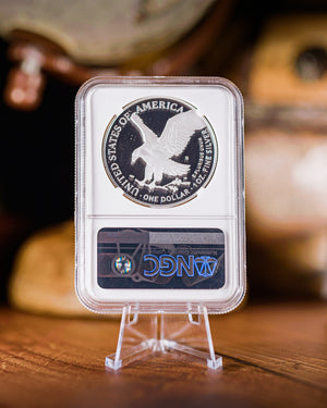 2025-W U.S. Navy 250th Anniversary Privy Proof Silver Eagle | NGC PF70 Ultra Cameo First Day of Issue | Kenneth Bressett Autographed