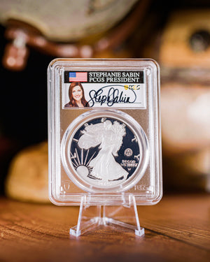 2025-S U.S. Navy 250th Anniversary Privy Proof Silver Eagle | PCGS PR70 Deep Cameo Advanced Release | Stephanie Sabin Autographed
