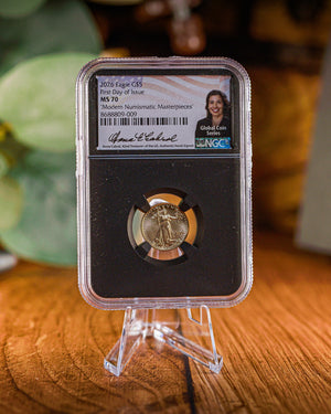 2026 $5 American Gold Eagle | MS70 First Day of Issue | Anna Escobedo Cabral Autographed | Modern Numismatic Masterpieces Label