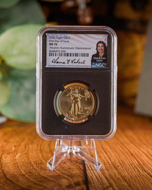 2026 $25 American Gold Eagle | MS70 First Day of Issue | Anna Escobedo Cabral Autographed | Modern Numismatic Masterpieces Label