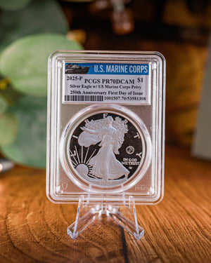 2025 P Marine Privy Silver Eagle | PCGS First Day of Issue PF70 "Marine Label"