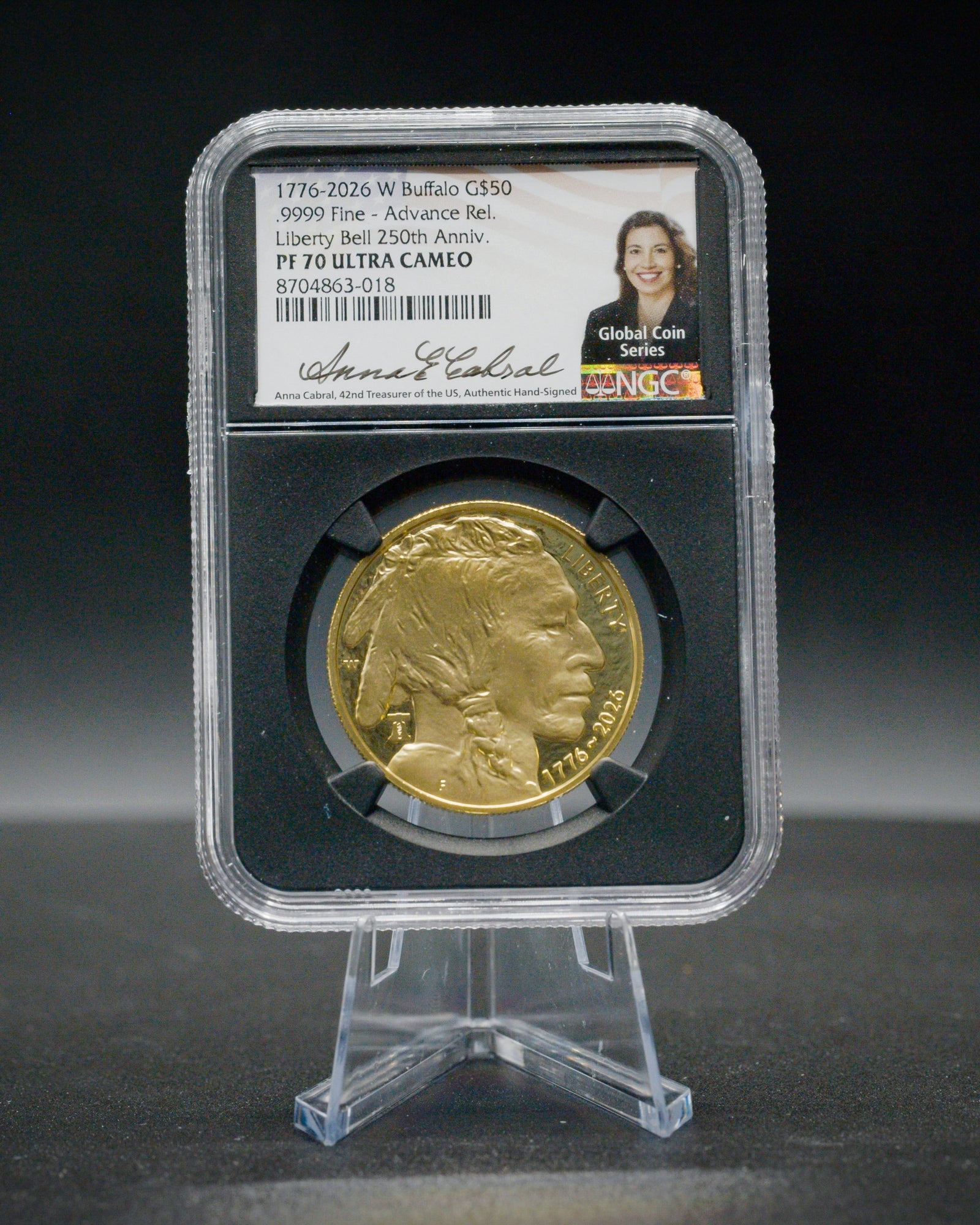 1776-2026 W 1 oz Liberty Bell Privy 250th Anniversary Gold Buffalo Advanced Release | NGC PF70 Ultra Cameo | Anna Cabral Autographed