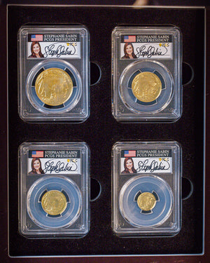2008 4 pc Burnished Gold Buffalo Set | PCGS SP70 | Stephanie Sabin Autographed