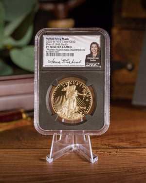 2020-W Gold American Eagle | V75 Privy Mark | NGC Modern Numismatic Masterpieces | Anna Escobedo Cabral Autographed PR70