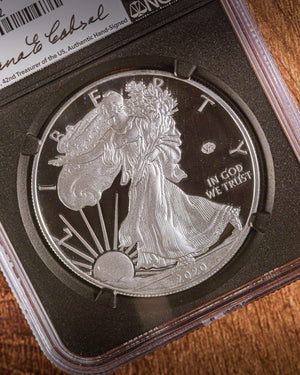 2020-W Silver American Eagle | V75 Privy Mark | NGC Modern Numismatic Masterpieces | Anna Escobedo Cabral Autographed PR70