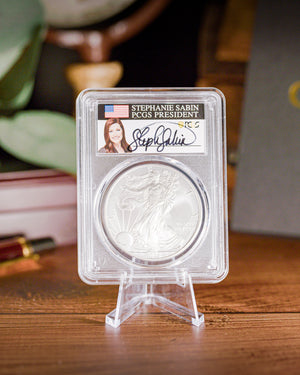 2008 (Reverse of 2007) Burnished Silver American Eagle | PCGS Modern Numismatic Masterpieces | Stephanie Sabin Autographed SP70