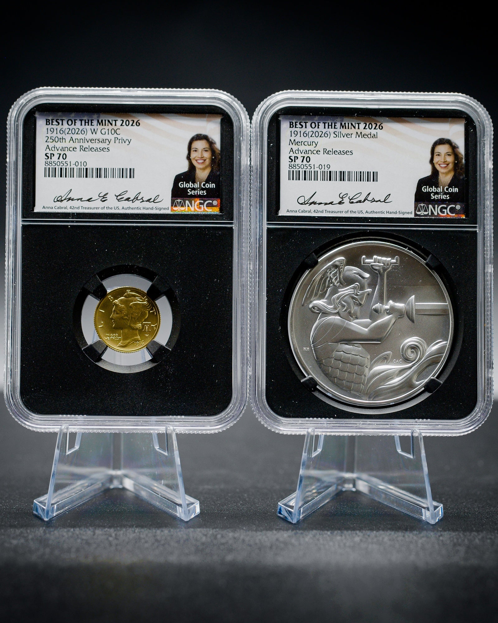 2026-W Gold $0.10 Mercury Dime + Silver Mercury Medal | 2-Piece NGC SP70 Advance Release | Cabral Autographed | Best of the Mint