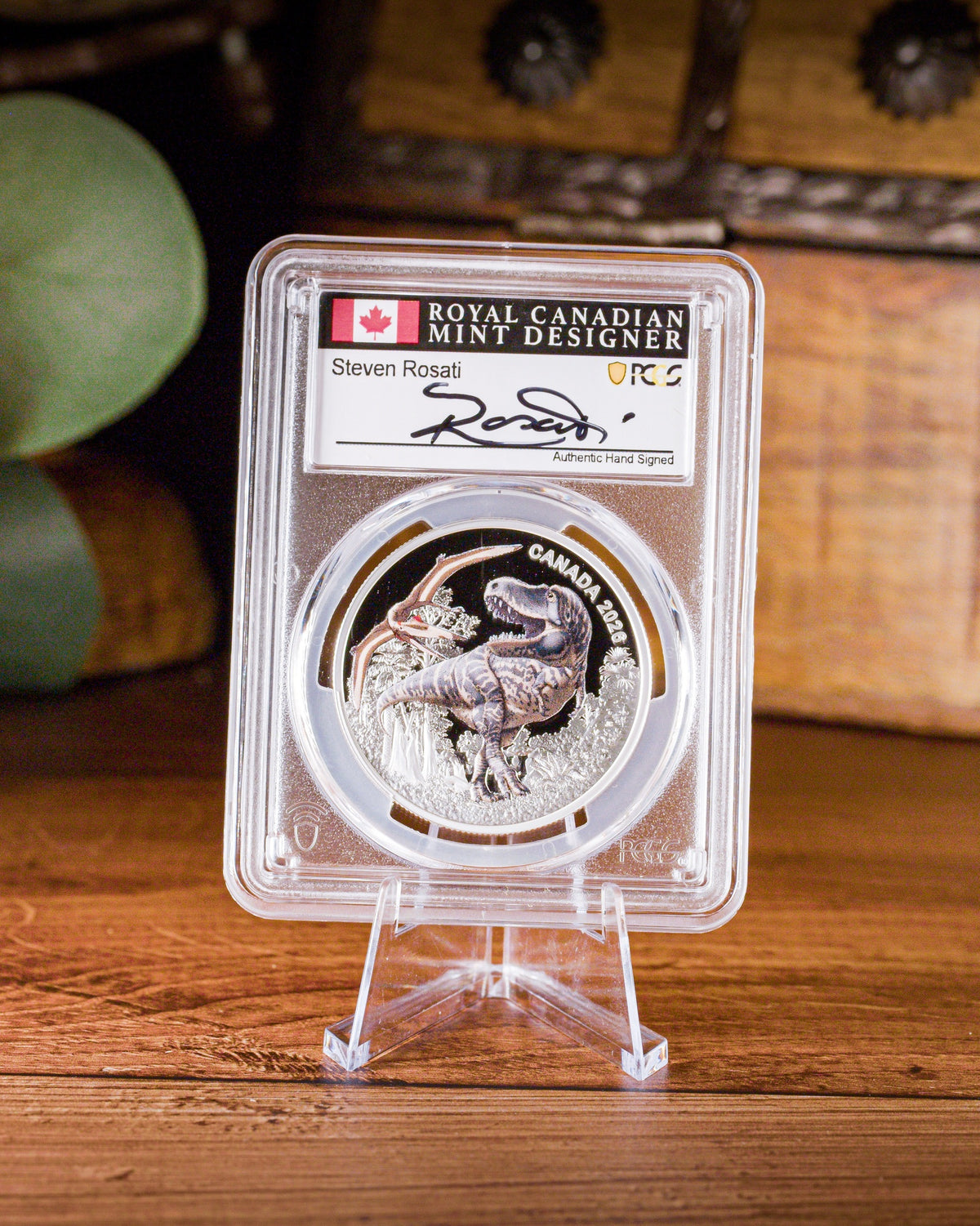2026 Canada T. Rex 1oz Silver | PCGS Advanced Release PR70 Deep Cameo | Steven Rosati Autographed