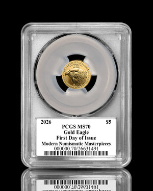 2026 $5 American Gold Eagle | MS70 First Day of Issue | Stephanie Sabin Autographed | Modern Numismatic Masterpieces Label