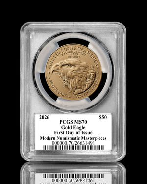 2026 $50 American Gold Eagle | MS70 First Day of Issue | Stephanie Sabin Autographed | Modern Numismatic Masterpieces Label