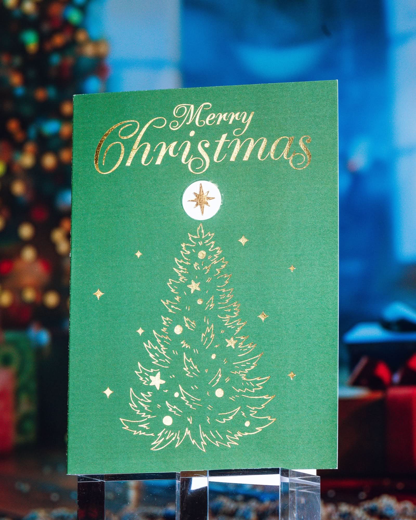 Genuine 24-Karat Gold Star Christmas Card | Treasure to Remember | Green Tree