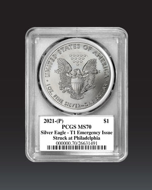 2021 "P" Silver Eagle "T1 Emergency" | PCGS "Modern Numismatic Masterpieces" MS70 | Stephanie Sabin Autographed
