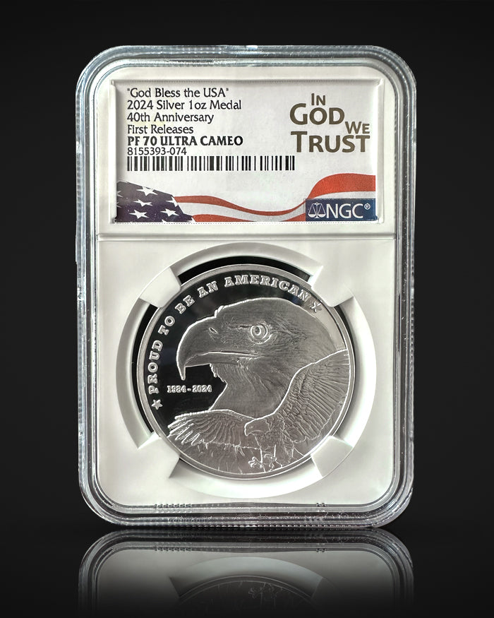 Lee Greenwood "God Bless The USA" 40th Anniversary Coin | NGC PF70 Ultra Cameo "Greenwood Label" | Autographed by Lee Greenwood