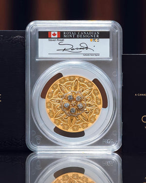 2024 Purely Brilliant 5 oz Gold De Beers Diamond | First Day of Issue PCGS PR70 | Steven Rosati Autographed