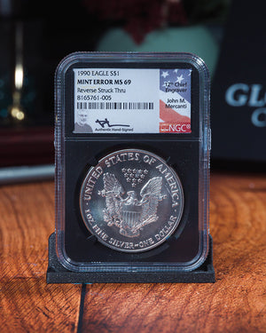 1990 Silver Eagle Mint Error MS69 Reverse Struck Thru