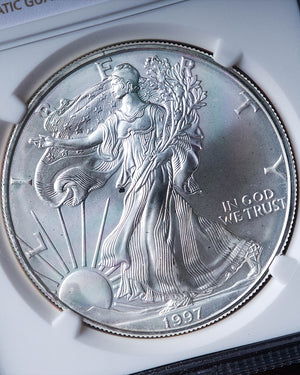1997 Silver Eagle | Mint Error MS69 Obverse Struck Thru