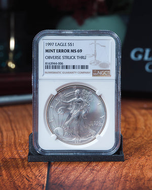 1997 Silver Eagle | Mint Error MS69 Obverse Struck Thru