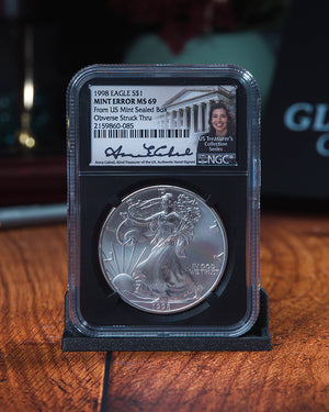 1998 Silver Eagle | Mint Error MS69 Obverse Struck Thru | Anna Cabral Autographed