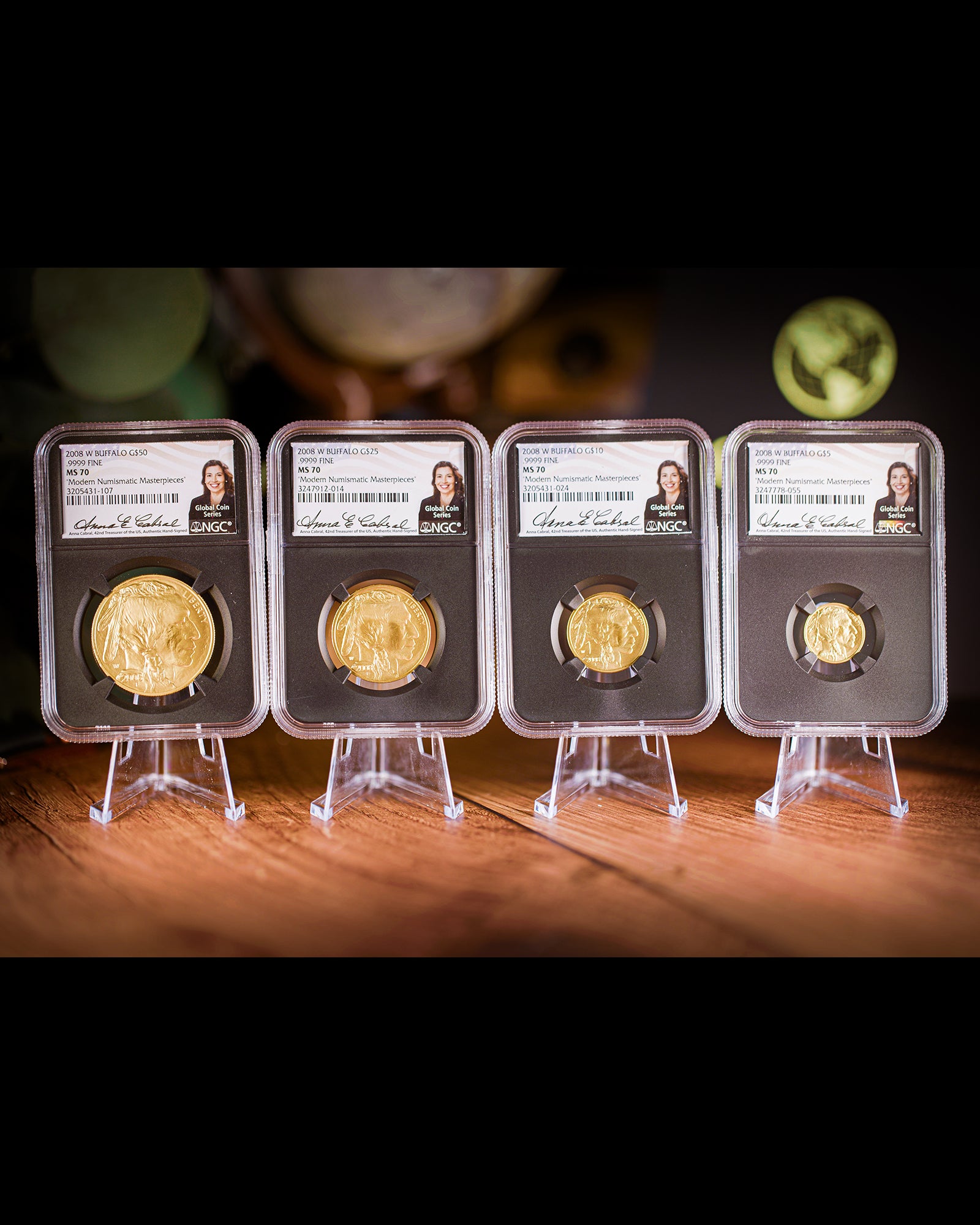 2008 W 4PC Burnished Gold Buffalo Set | NGC "Modern Numismatic Masterpieces" MS70 | Anna Cabral Autographed
