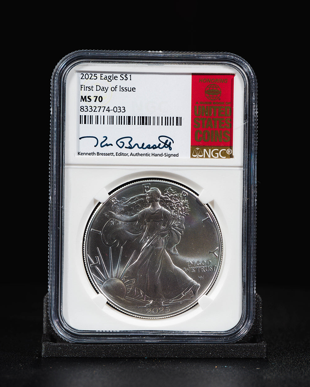 2025 $1 Silver Eagle | First Day of Issue NGC MS70 | Kenneth Bressett Autographed