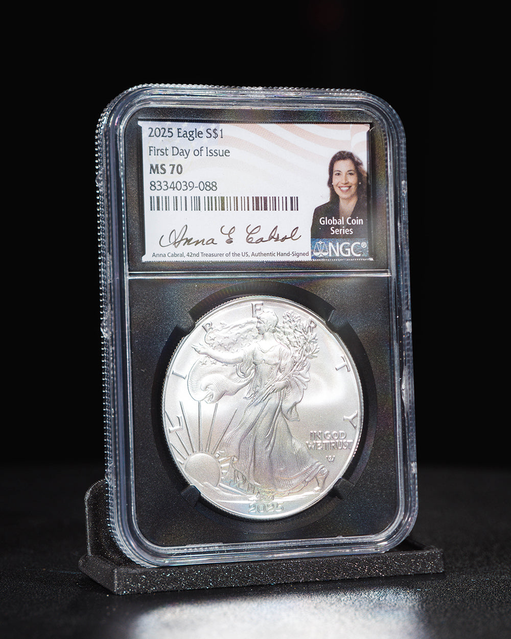 2025 $1 Silver Eagle | First Day of Issue Global Coin Series NGC MS70 | Anna Cabral Autographed