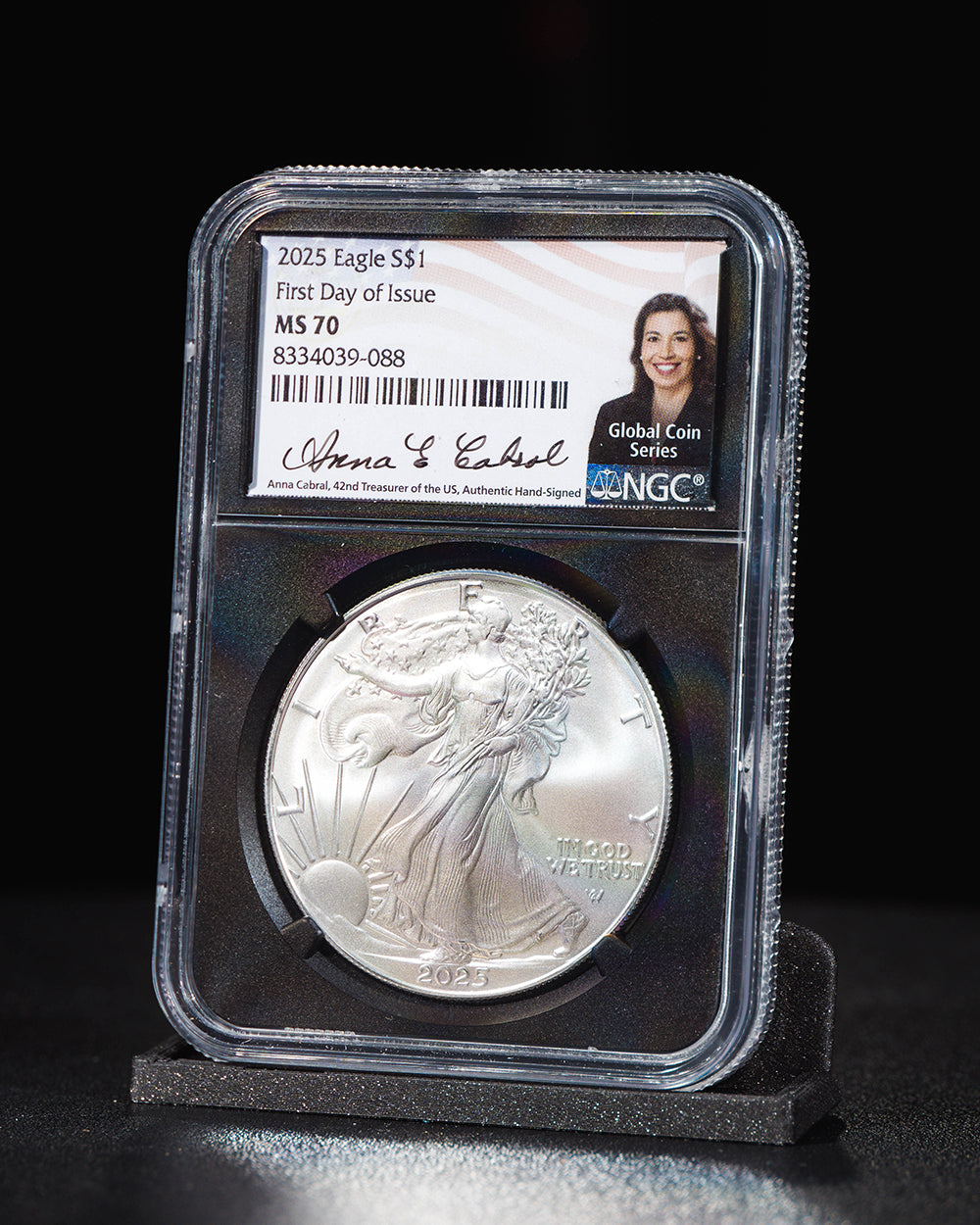 2025 $1 Silver Eagle | First Day of Issue Global Coin Series NGC MS70 | Anna Cabral Autographed