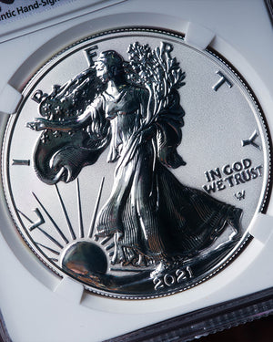 2021 Silver Eagle Set | S$1 Heraldic Eagle T-1 and Eagle Landing T-2 Reverse PF70 Silver Design Set | Thomas J. Uram Autographed
