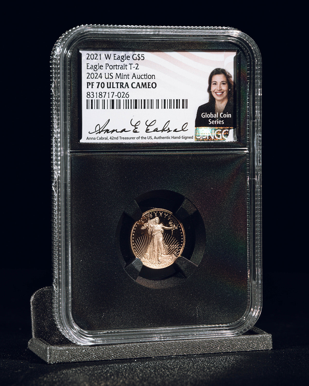 2021 $5 W Eagle | Eagle Portrait T-2 2024 US Mint Auction PF70 Ultra Cameo | Anna Cabral Autographed