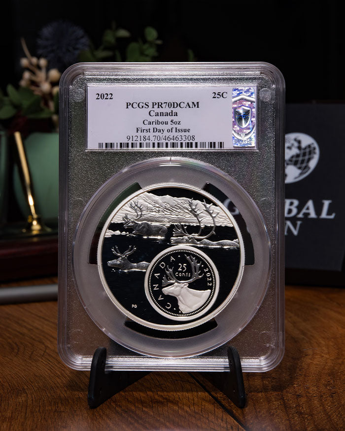 2022 5oz Silver Caribou | First Day of Issue PR70 PCGS | Susanna Blunt Autographed