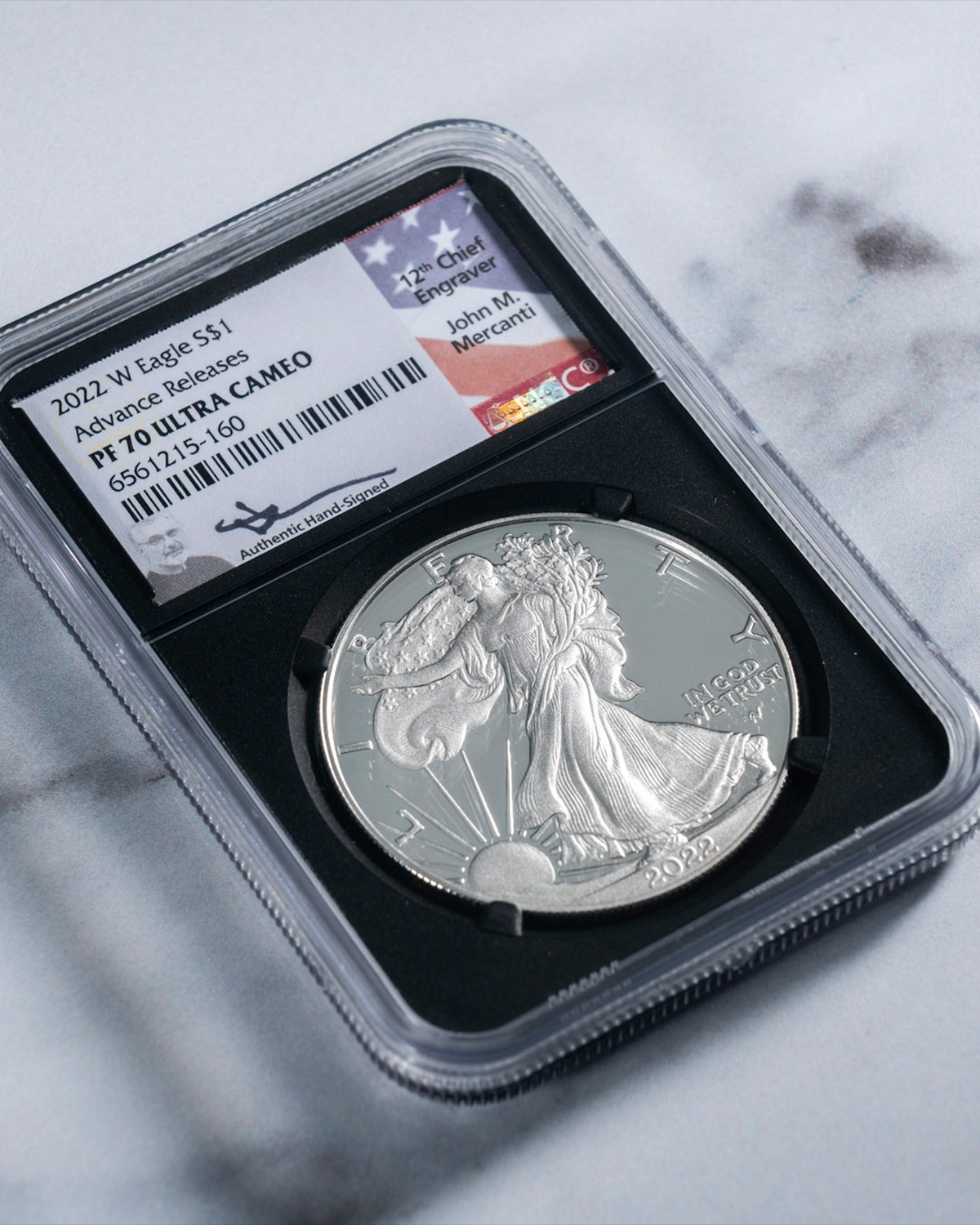 2022 W $1 Silver Eagle | Advanced Releases PF70 Ultra Cameo NGC | John Mercanti Autographed