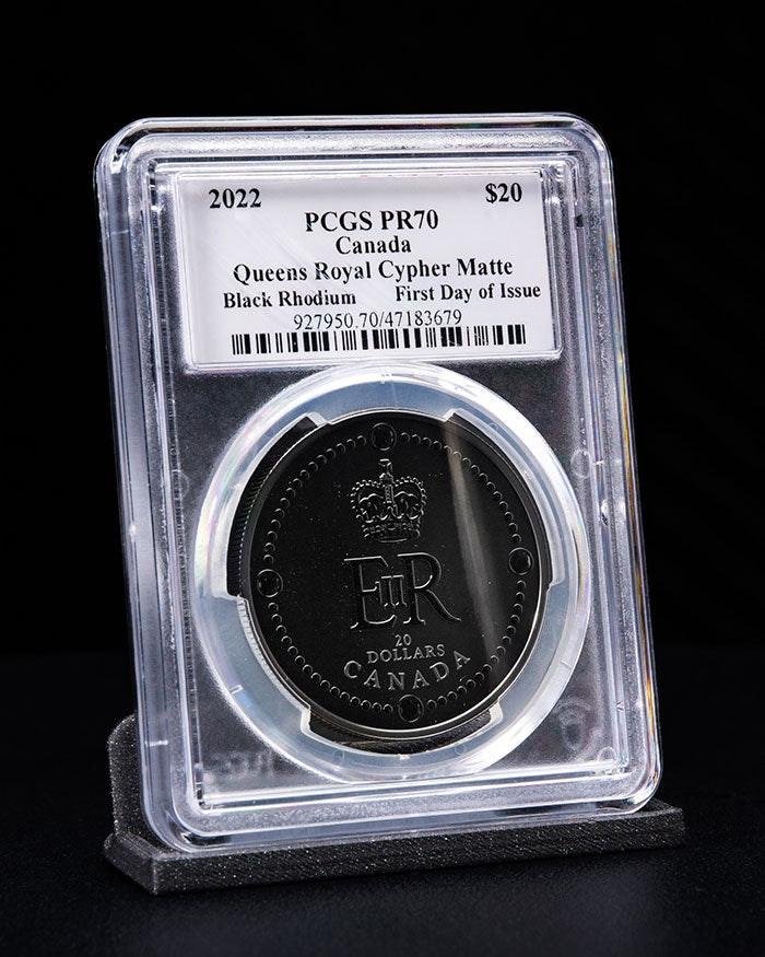 2022 $20 Canada Queens Royal Cypher | Matte Black Rhodium First Day of Issue PCGS PR70 | Susanna Blunt Autographed