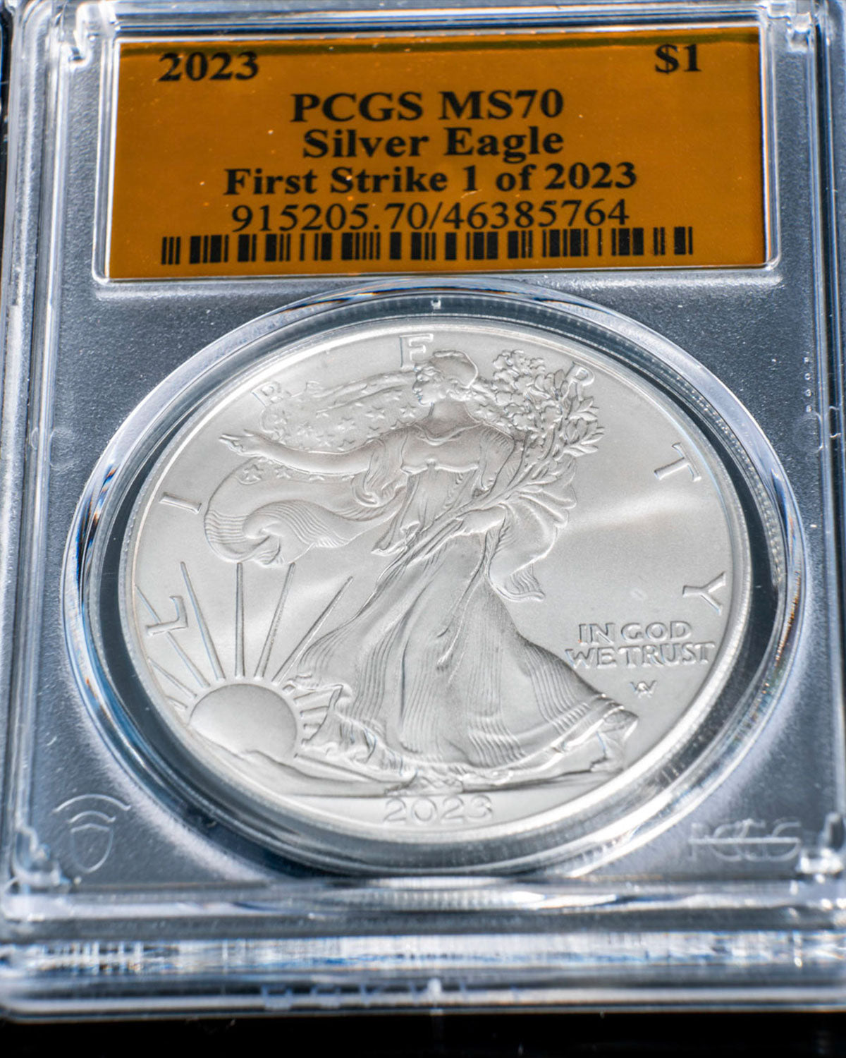 2023 1oz Silver Eagle | First Strike MS70 PCGS Special Gold Label