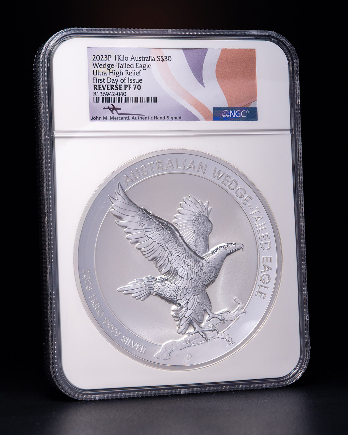2023 1 Kilo $30 Australia Wedge-Tailed Eagle | First Day of Issue NGC Reverse Proof 70 Ultra High Relief | John Mercanti Autographed