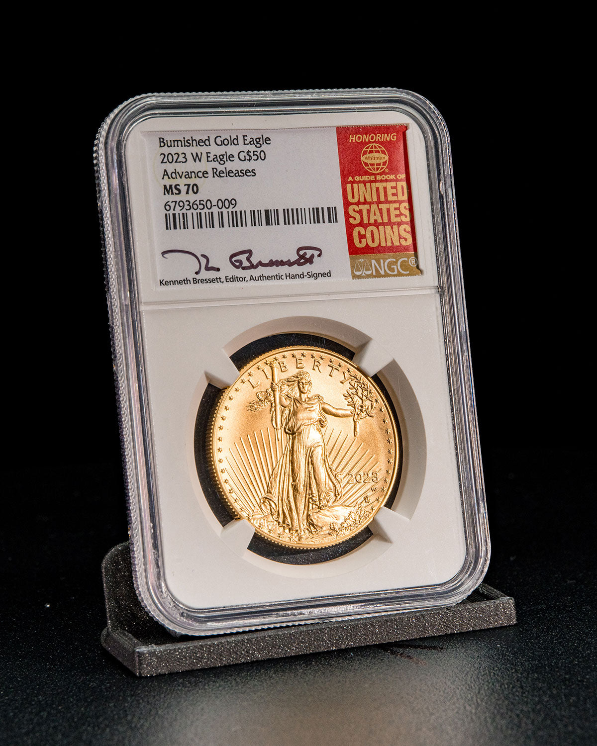 2023 $50 Burnished Gold Eagle | Advance Releases NGC MS70 | Kenneth Bressett Autographed