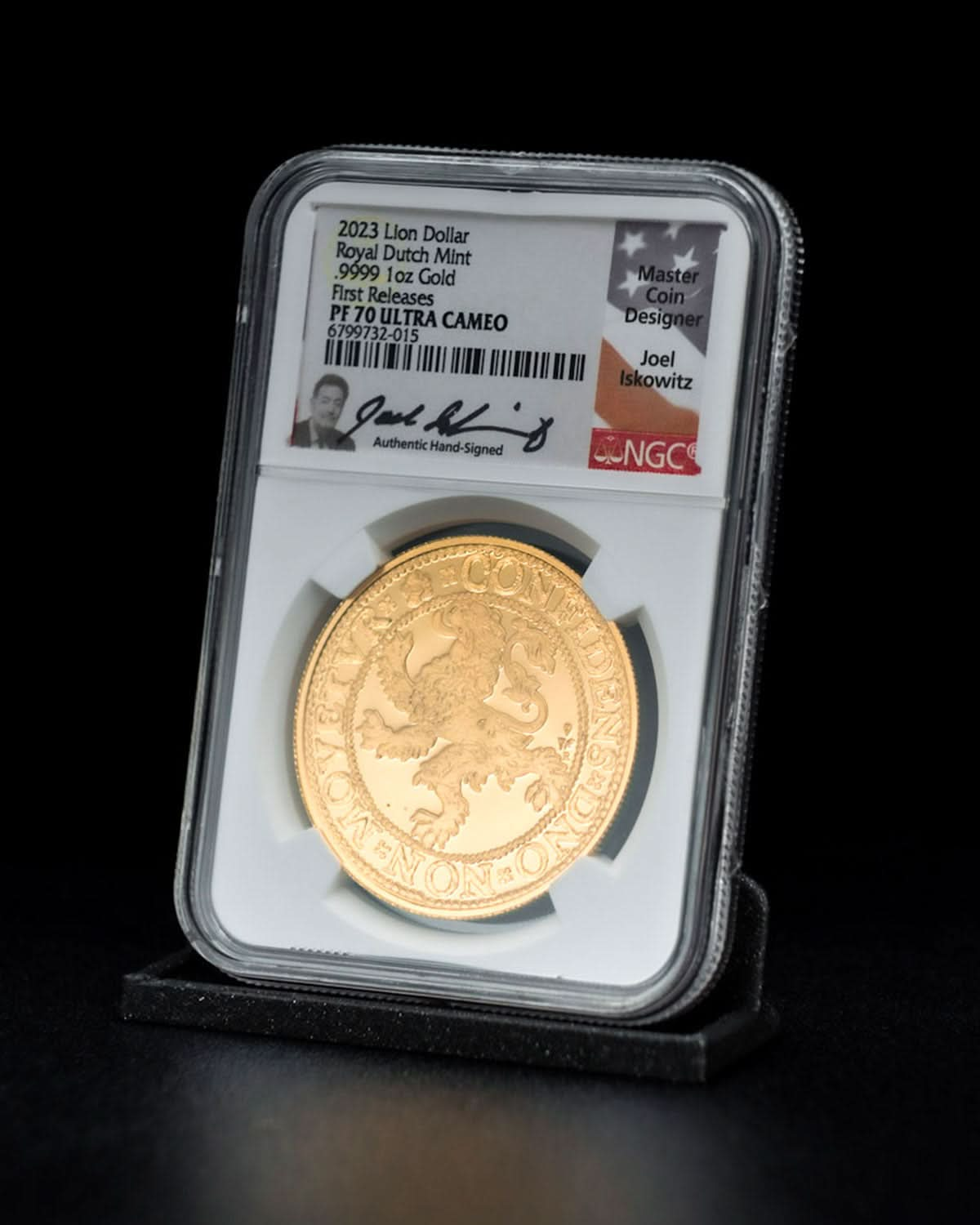 2023 1oz Gold Lion Dollar Royal Dutch Mint | First Releases PF70 Ultra Cameo | Joel Iskowitz Autographed