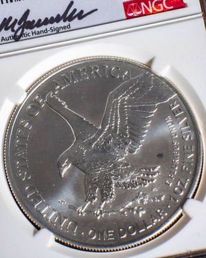 2023 S$1 Eagle | First Day of Issue Mint Error MS69 Reverse Struck Thru | Michael Gaudioso Autographed