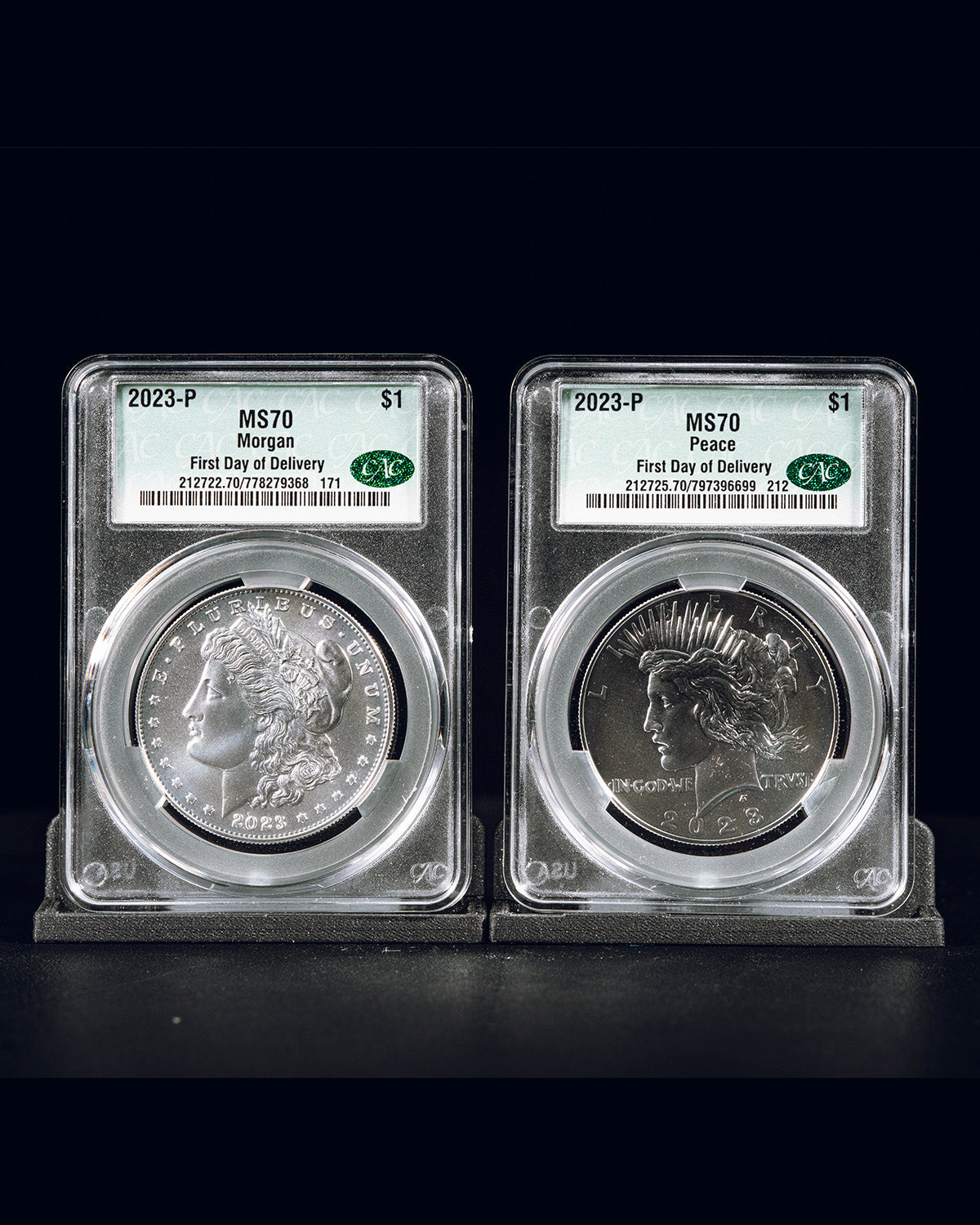 2023-P $1 Morgan and Peace Dollar Set | First Day of Delivery MS70 CAG Certified