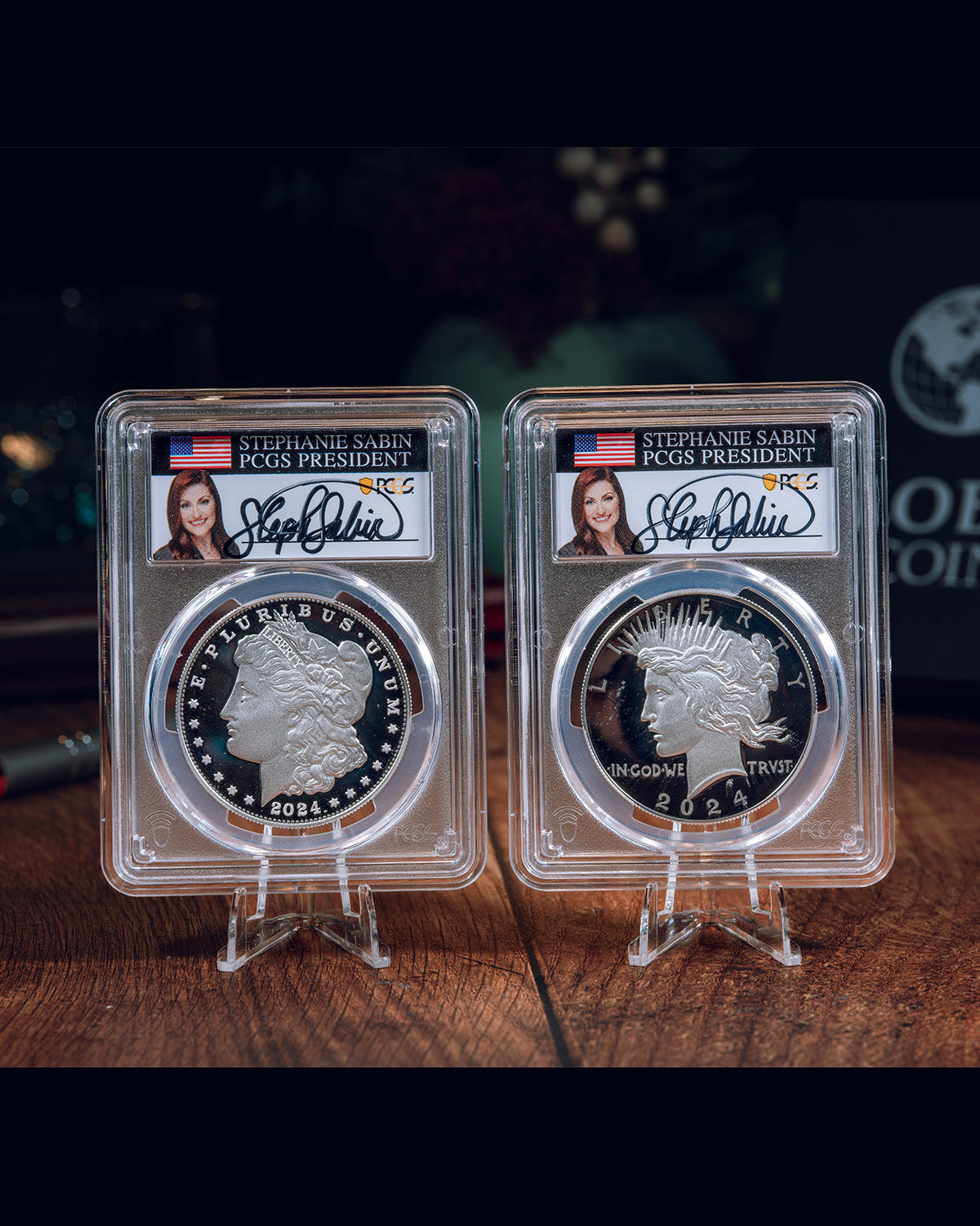 2024-S $1 Morgan and Peace Dollar Set | Advanced Release PCGS PR70 Deep Cameo | Stephanie Sabin Autographed