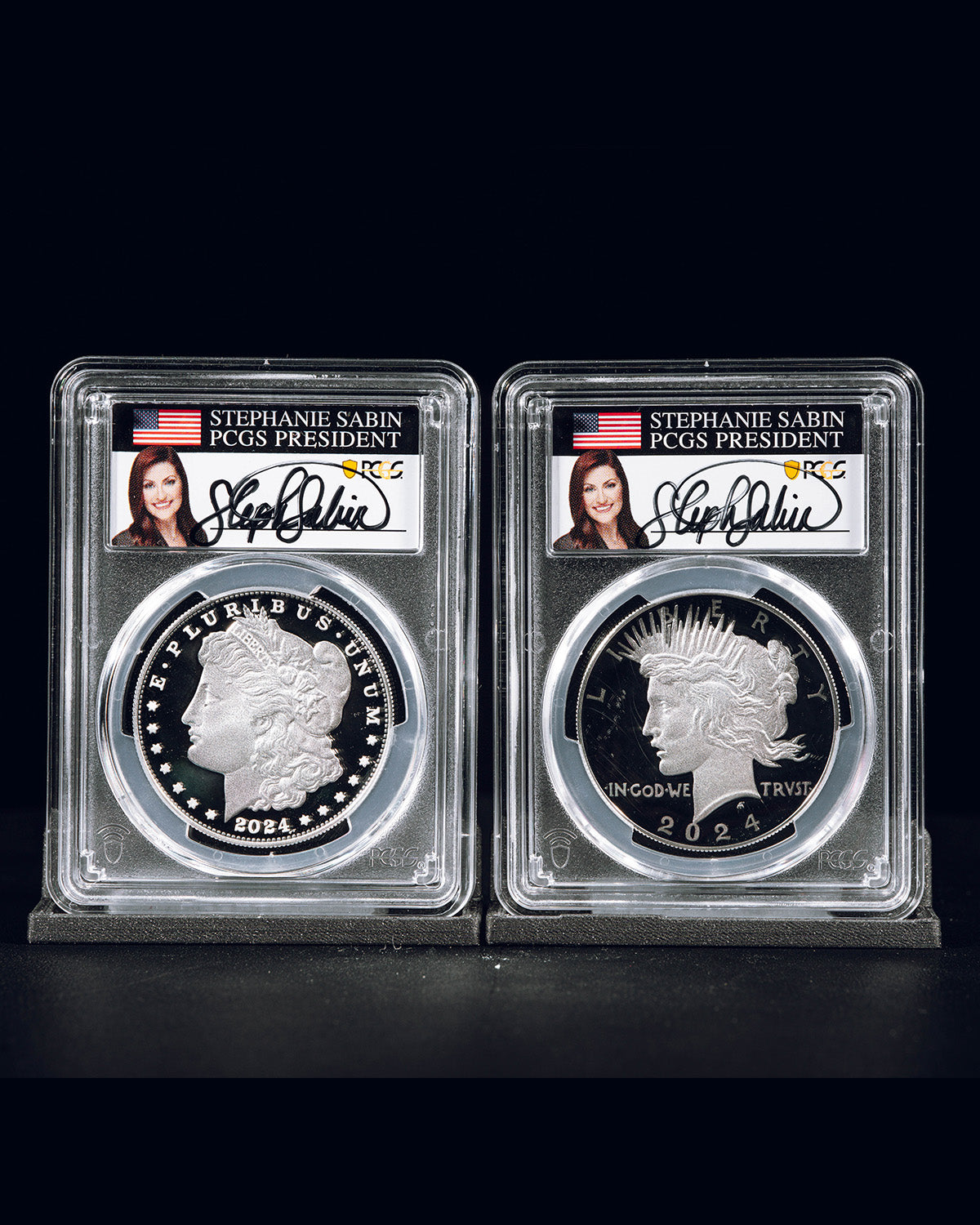 2024-S $1 Morgan and Peace Dollar Set | Advanced Release PCGS PR70 Deep Cameo | Stephanie Sabin Autographed