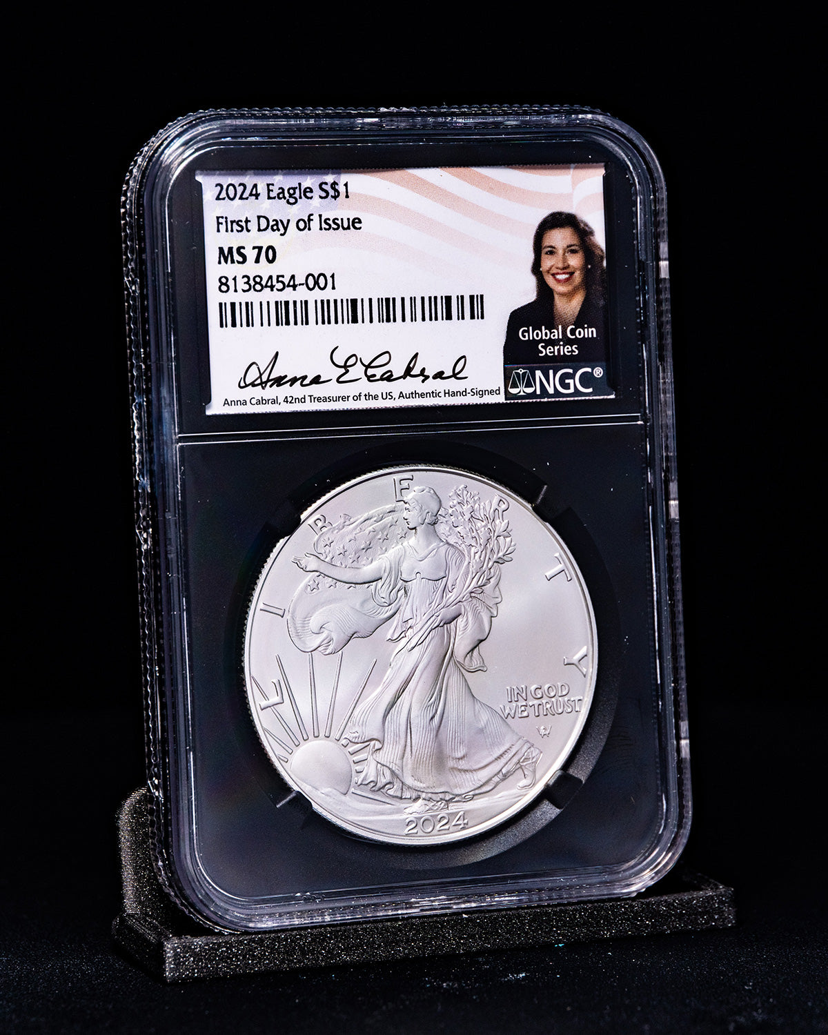 2024 $1 Silver Eagle | First Day of Issue Global Coin Series NGC MS70 | Anna Cabral Autographed
