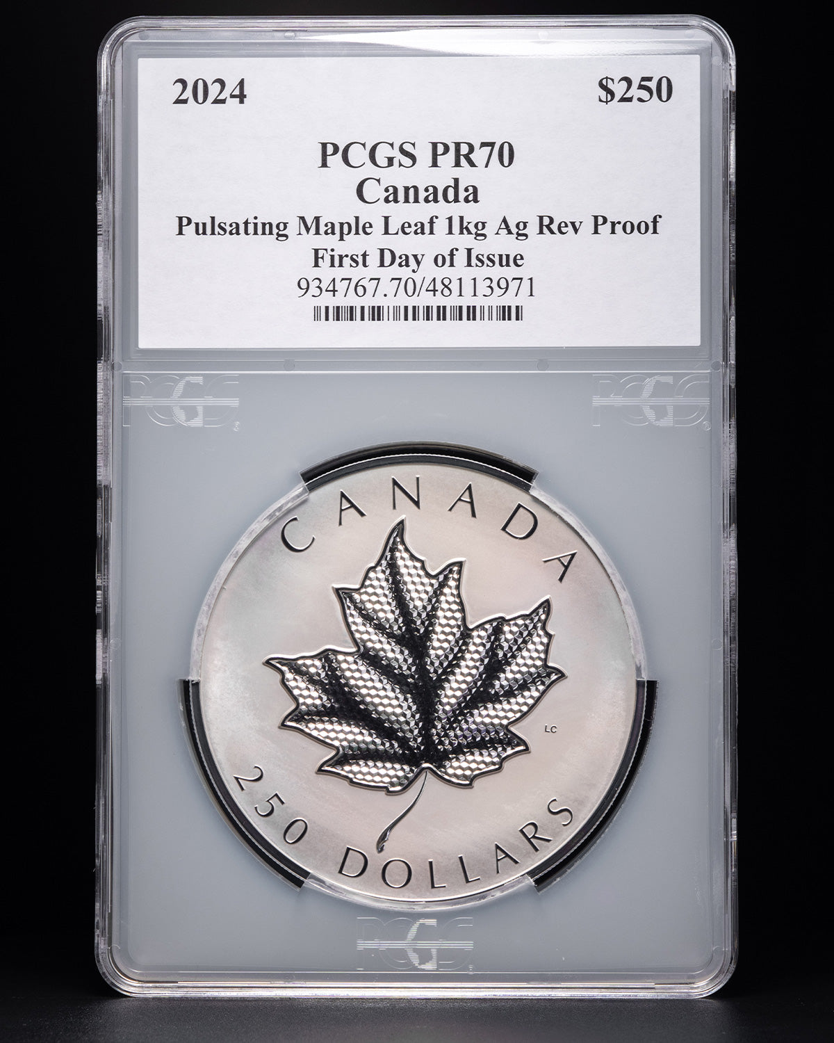 2024 1 Kilo $250 Canada Pulsating Maple Leaf | First Day of Issue PCGS PR70 Reverse Proof | Susanna Blunt Autographed
