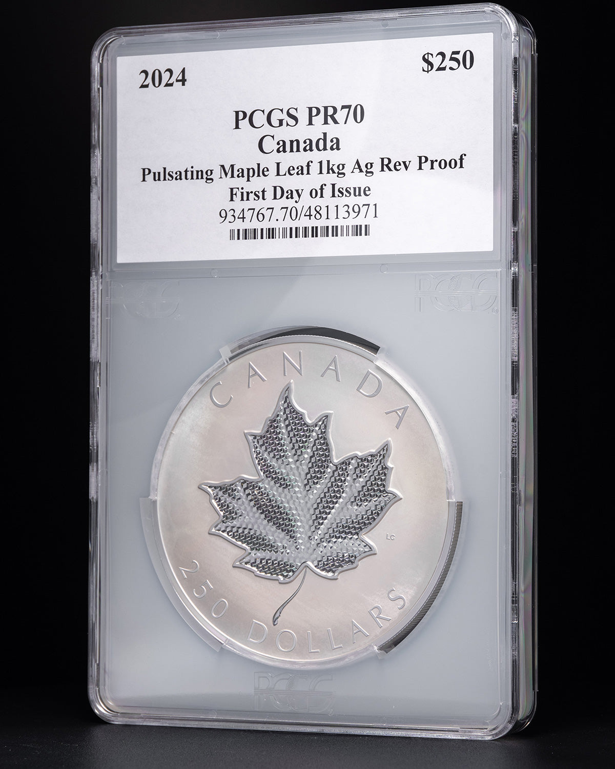2024 1 Kilo $250 Canada Pulsating Maple Leaf | First Day of Issue PCGS PR70 Reverse Proof | Susanna Blunt Autographed