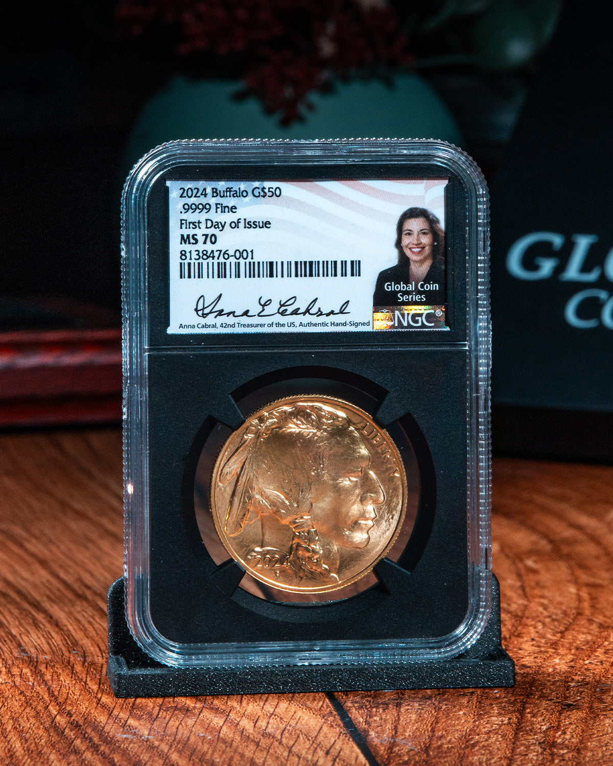 2024 $50 Gold Buffalo | First Day of Issue Global Coin Series NGC MS70 | Anna Cabral Autographed
